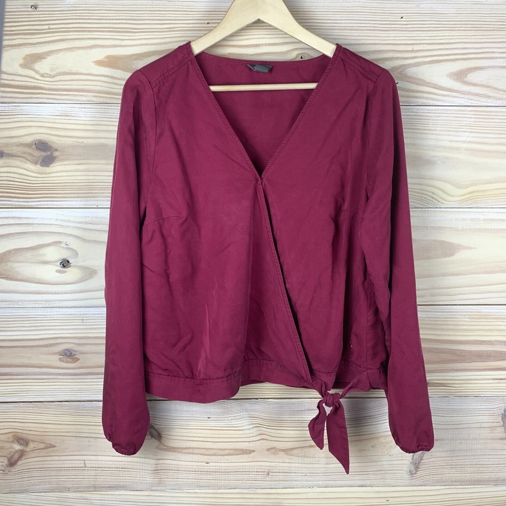 Eddie Bauer Top Womens Large Wrap Balloon Long Sleeve Maroon Red